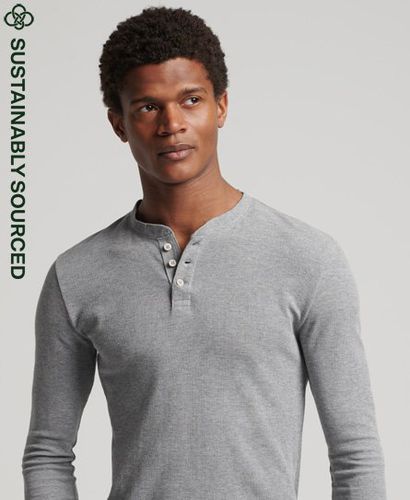 Men's Organic Cotton Long Sleeve Waffle Henley Top Grey / Grey Marl - Size: S - Superdry - Modalova
