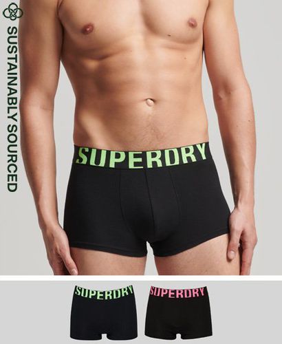 Men's Organic Cotton Trunk Logo Double Pack Black / Black/Black Fluro - Size: S - Superdry - Modalova