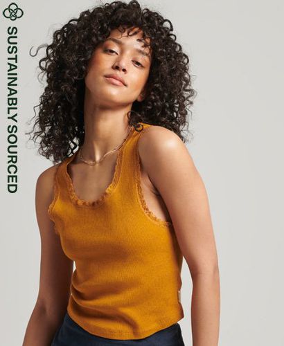 Women's Organic Cotton Vintage Lace Trim Vest Tan / Tan Marl - Size: S/M - Superdry - Modalova