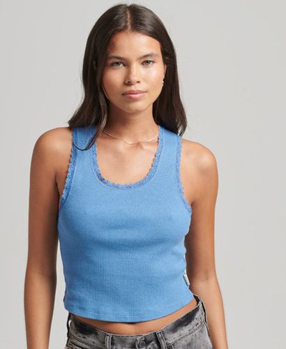 Women's Organic Cotton Vintage Lace Trim Vest / Thrift Blue Marl - Size: S/M - Superdry - Modalova