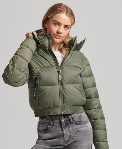 Women's Fuji Cropped Hooded Jacket Green / Dusty Olive - Size: 14 - Superdry - Modalova