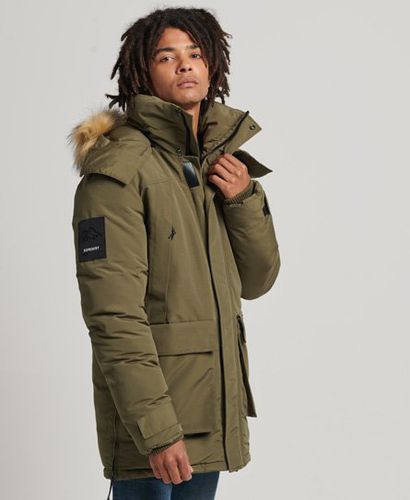 Men's Faux Fur Hooded Everest Parka Jacket Khaki / Washed Khaki - Size: S - Superdry - Modalova