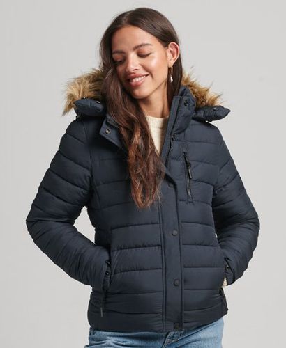 Women's Faux Fur Short Hooded Puffer Jacket Navy / Eclipse Navy - Size: 8 - Superdry - Modalova