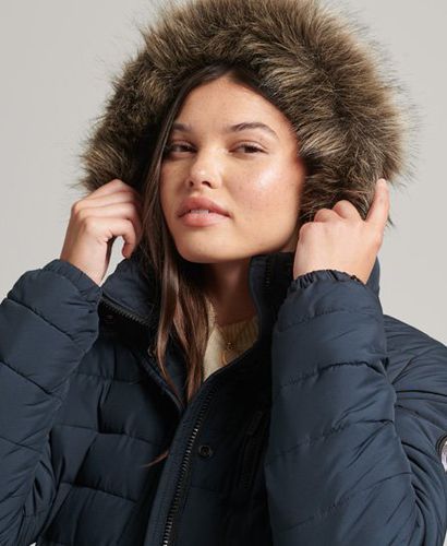 Women's Faux Fur Hooded Mid Length Puffer Jacket / Eclipse - Size: 10 - Superdry - Modalova