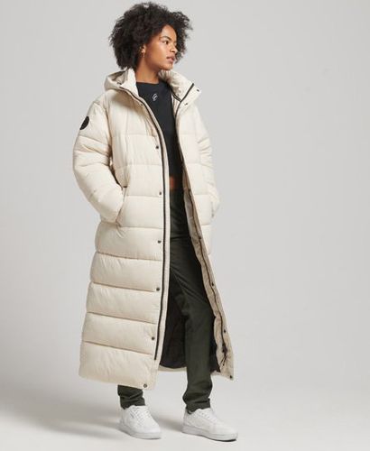 Women's Cocoon Longline Puffer Coat Cream / Rainy Day - Size: 16 - Superdry - Modalova