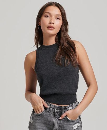 Women's Merino Crew Neck Knit Vest Top Dark Grey / Dark Charcoal Marl - Size: 16 - Superdry - Modalova