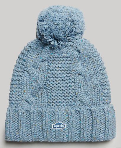 Women's Cable Knit Bobble Beanie Blue / Soft Blue Tweed - Size: 1SIZE - Superdry - Modalova