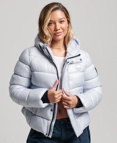 Women's Hooded Shine Sports Puffer Jacket Blue / Ice Blue - Size: 14 - Superdry - Modalova