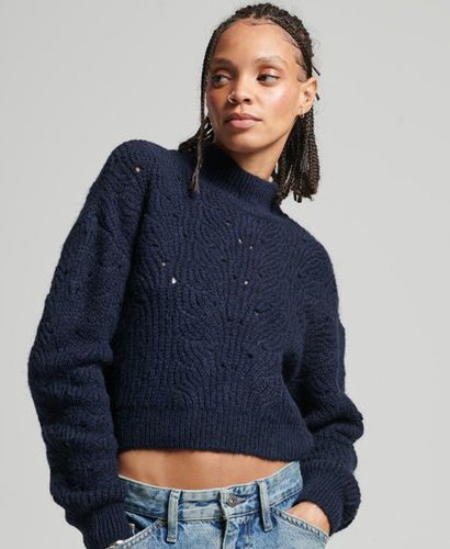 Women's Pointelle Cable Knit Jumper Navy / Deep Navy Marl - Size: 14 - Superdry - Modalova