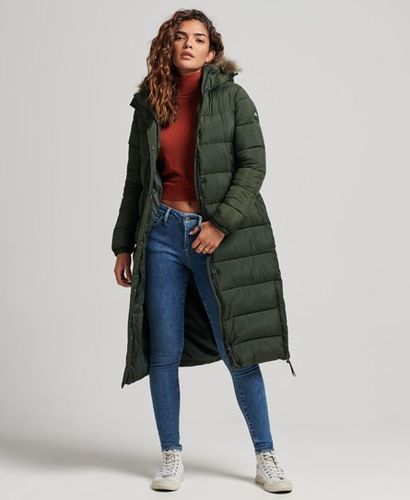 Women's Faux Fur Hooded Longline Puffer Coat / Surplus Goods Olive - Size: 6 - Superdry - Modalova