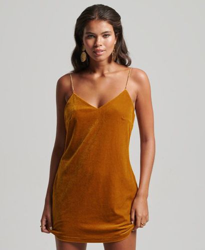Women's Chain Strap Velvet Mini Dress Yellow / Golden Palm Brown - Size: 10 - Superdry - Modalova