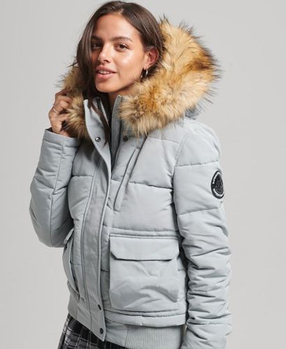 Women's Everest Hooded Puffer Bomber Jacket Light Blue / Skylark - Size: 10 - Superdry - Modalova