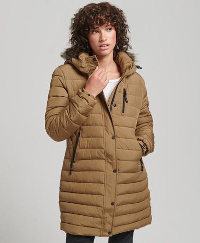Women's Faux Fur Hooded Mid Length Puffer Jacket Brown / Sandstone - Size: 12 - Superdry - Modalova