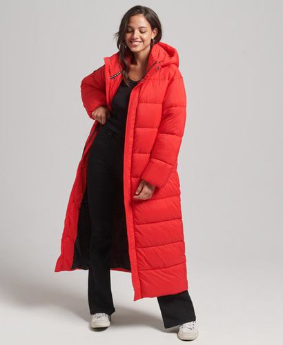 Women's Cocoon Longline Puffer Coat Red / High Risk Red - Size: 12 - Superdry - Modalova