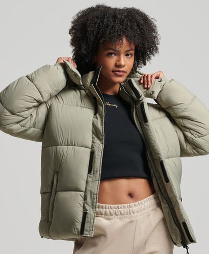 Women's Hooded Ripstop Puffer Jacket Green / Khaki Grid - Size: 14 - Superdry - Modalova