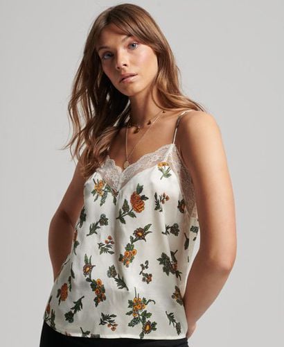 Women's Ladies Classic Floral Satin Cami Top, White, Orange and Green, Size: 10 - Superdry - Modalova