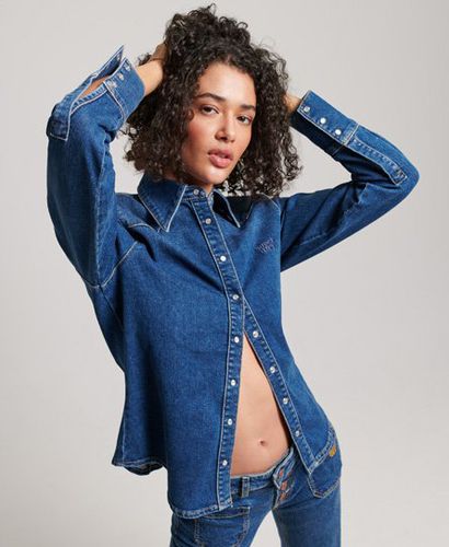 Women's Organic Cotton Denim Western Shirt / Fulton Vintage Blue - Size: 8 - Superdry - Modalova