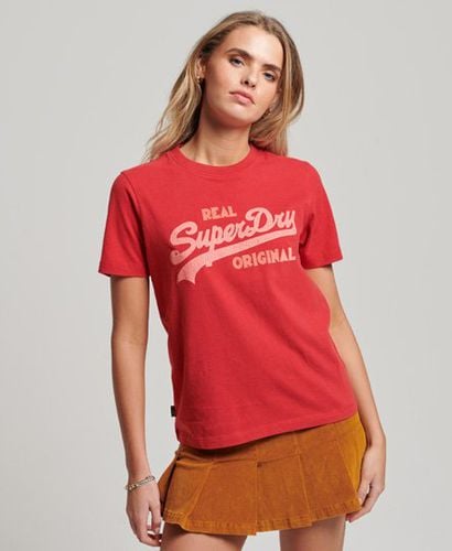 Women's Organic Cotton Vintage Logo Scripted Coll T-Shirt Red / Papaya Red Marl - Size: 10 - Superdry - Modalova