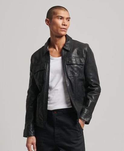 Mens Fully lined 70s Leather Jacket, Black, Size: M - Superdry - Modalova
