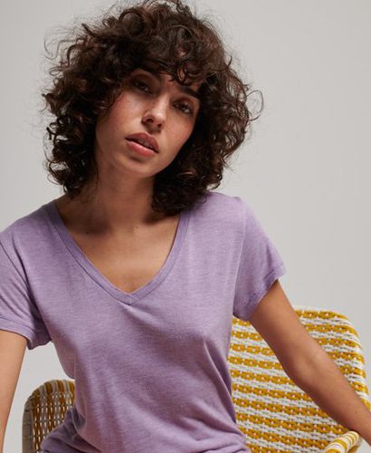 Women's Slub V-Neck T-Shirt Purple / Purple Metallic - Size: 14 - Superdry - Modalova