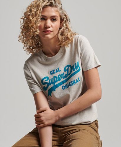 Women's Organic Cotton Vintage Logo Scripted Coll T-Shirt / Oatmeal Marl - Size: 16 - Superdry - Modalova