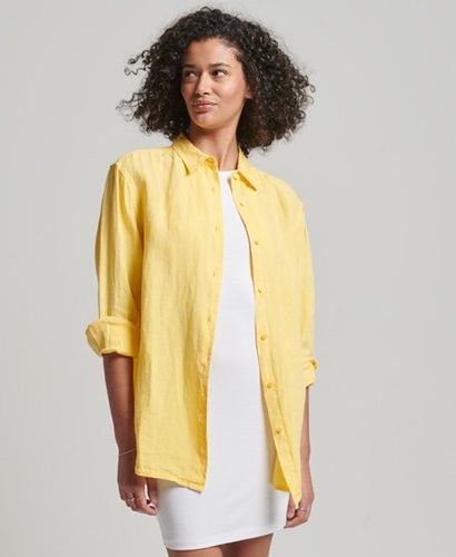 Women's Loose Fit Textured Casual Linen Boyfriend Shirt, , Size: 10 - Superdry - Modalova