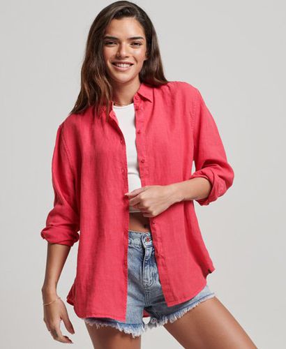 Women's Casual Linen Boyfriend Shirt Pink / Raspberry Pink - Size: 12 - Superdry - Modalova