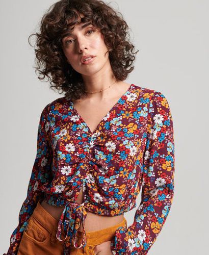 Women's Vintage Tie Front Top Brown / 70s Brown Floral - Size: 10 - Superdry - Modalova