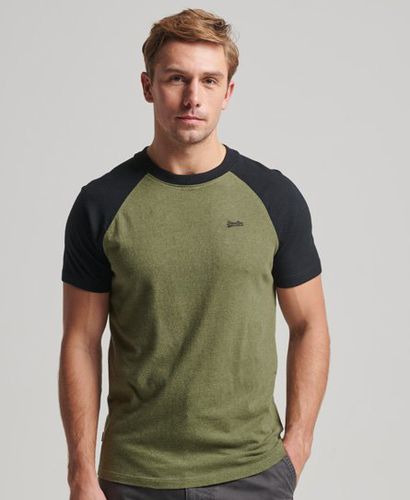 Men's Organic Cotton Essential Logo Baseball T-Shirt / Thrift Olive Marl/Black - Size: L - Superdry - Modalova