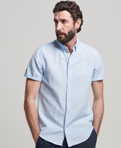 Men's Organic Cotton Linen Short Sleeve Shirt / Light Chambray - Size: M - Superdry - Modalova