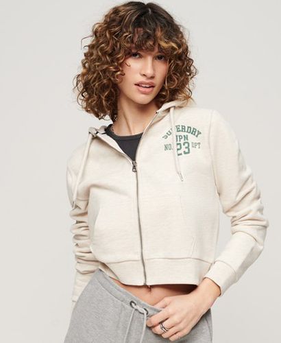 Women's Athletic Essentials Crop Zip Hoodie Beige / Oatmeal Beige Marl - Size: 12 - Superdry - Modalova