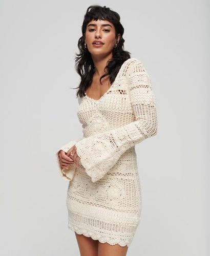 Women's Crochet Flared Sleeve Mini Dress, Cream, Size: 6-8 - Superdry - Modalova