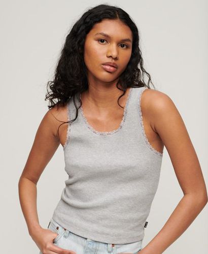 Ladies Organic Cotton Vintage Lace Trim Vest Top, Grey, Size: M/L - Superdry - Modalova