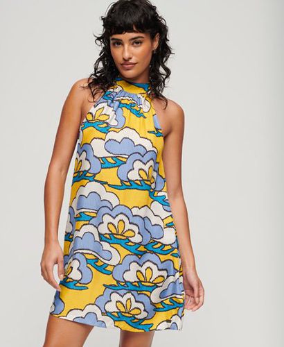 Women's High Neck Sleeveless Mini Dress Yellow / Cloud Yellow Floral - Size: 14 - Superdry - Modalova