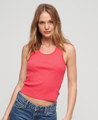 Women's Organic Cotton Vintage Lace Trim Vest Top / Summer Coral Marl - Size: M/L - Superdry - Modalova