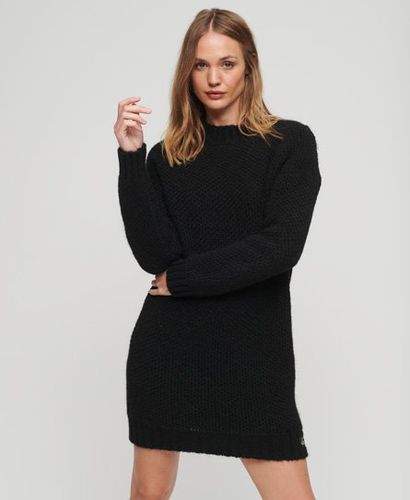 Women's Loose Fit Textured Knit Crew Dress, Black, Size: 10 - Superdry - Modalova