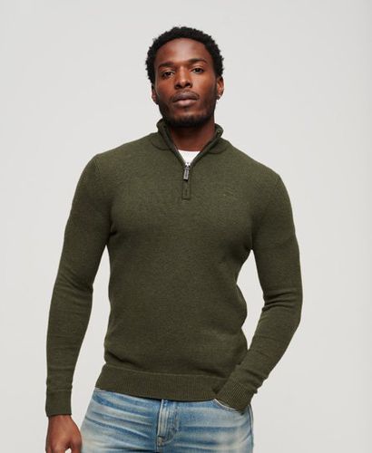 Men's Essential Embroidered Knit Half Zip Jumper Green / Spruce Green - Size: L - Superdry - Modalova