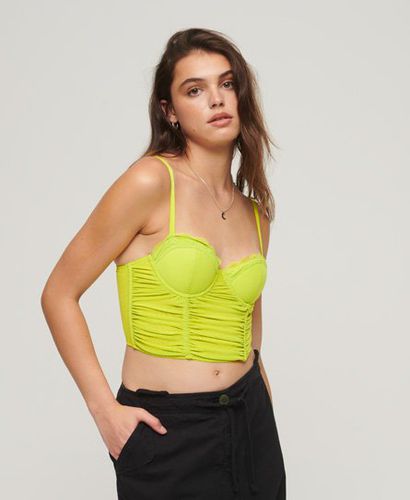 Women's Ruched Mesh Crop Corset Top / Sulphur Spring - Size: 12 - Superdry - Modalova