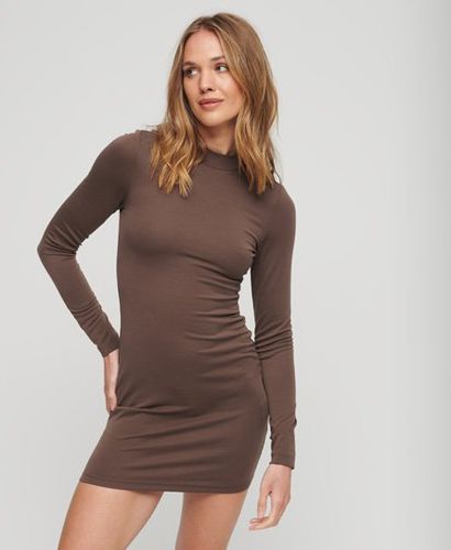Women's High Neck Long Sleeve Jersey Mini Dress Brown / Bracken Brown - Size: 10 - Superdry - Modalova