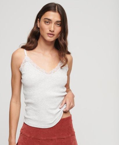 Women's Organic Cotton Essential Rib Lace Cami Top Light Grey / Light Iced Grey Marl - Size: M/L - Superdry - Modalova