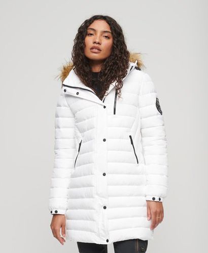 Women's Fuji Hooded Mid Length Puffer Coat White - Size: 12 - Superdry - Modalova