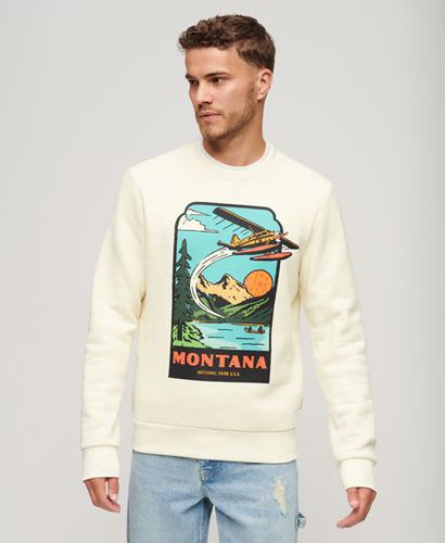 Men's Classic Graphic Print Travel Postcard Crew Sweatshirt, White and Green, Size: S - Superdry - Modalova