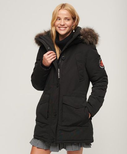 Women's Women's Classic Logo Patch Everest Faux Fur Hooded Parka Coat, Dark Grey, Size: 10 - Superdry - Modalova