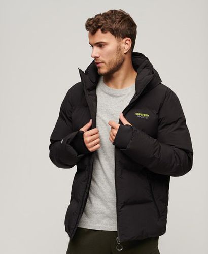 Men's Mens Fully Lined Logo Embroidered Hooded Boxy Puffer Jacket, Black, Size: M - Superdry - Modalova