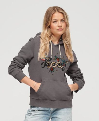 Women's Tattoo Script Graphic Hoodie Grey / Rock Grey - Size: 10 - Superdry - Modalova