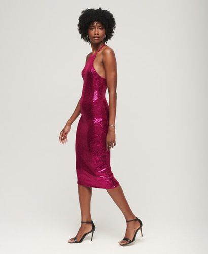 Women's Sequin Halter Neck Midi Dress Pink / Magenta Pink Sequin - Size: 12 - Superdry - Modalova