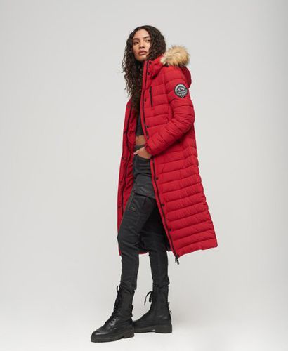 Women's Fuji Hooded Longline Puffer Coat Red / Varsity Red - Size: 10 - Superdry - Modalova