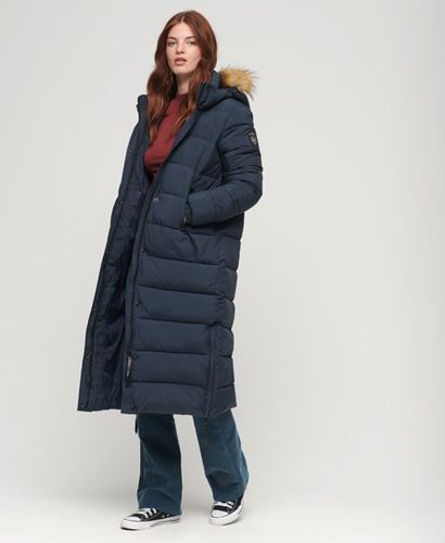 Women's Faux Fur Hooded Longline Puffer Coat Navy / Eclipse Navy - Size: 10 - Superdry - Modalova