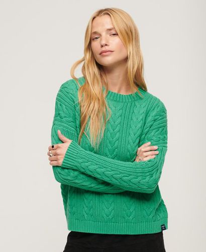 Women's Dropped Shoulder Cable Crew Jumper Green / Woodland Green - Size: 8 - Superdry - Modalova