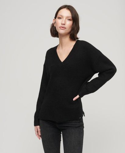 Women's Oversized V Neck Jumper Black - Size: 10 - Superdry - Modalova